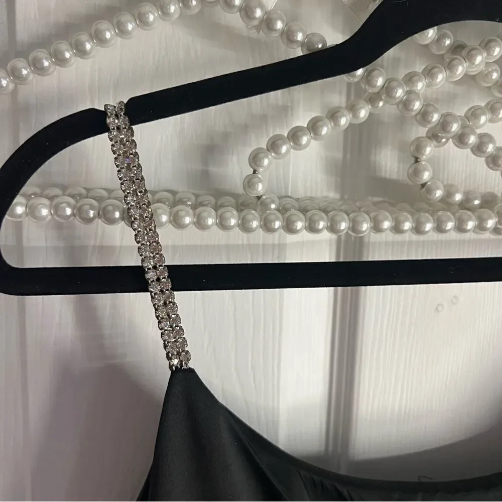 Vintage Leslie Fay Evening Little Black Dress with Diamond Straps